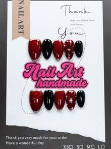 Enhance Your Temperament With 10 Handmade Wearable Nail Tips, Short Almond Shaped Pressed Nails On Fake Nails, Sweet And Luxurious Style, Smooth And Shiny Solid Color Pressed Nails On Short Nails, Suitable For Women And Girls' Daily And Holiday Wear, With Nail Set Included - Multicolor - View 1