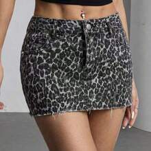YijiaNvz  ICON Minifalda vaquera sexy con estampado de leopardo para mujer, verano - Multicolor - Ver 1