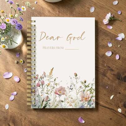 DANPERJI 1 cuốn sổ lập kế hoạch A5 Dear God họa tiết hoa cầu nguyện, bao gồm các yếu tố văn bản hoa và đức tin, phù hợp để viết nhật ký tâm linh, tiểu luận đức tin và nhật ký chữa lành, rất phù hợp cho những người tin kính, những người sáng tạo tâm linh và những người yêu thích phong cách chữa lành, sổ lập kế hoạch nhẹ, sổ lập kế hoạch di động