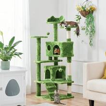 Dark Grey Multilevel Cat Tree Tower 138.5cm With Condos Ladder Scratching Posts Indoor Cat Climbing House Pet Activity Centre For Kittens - Green - View 3