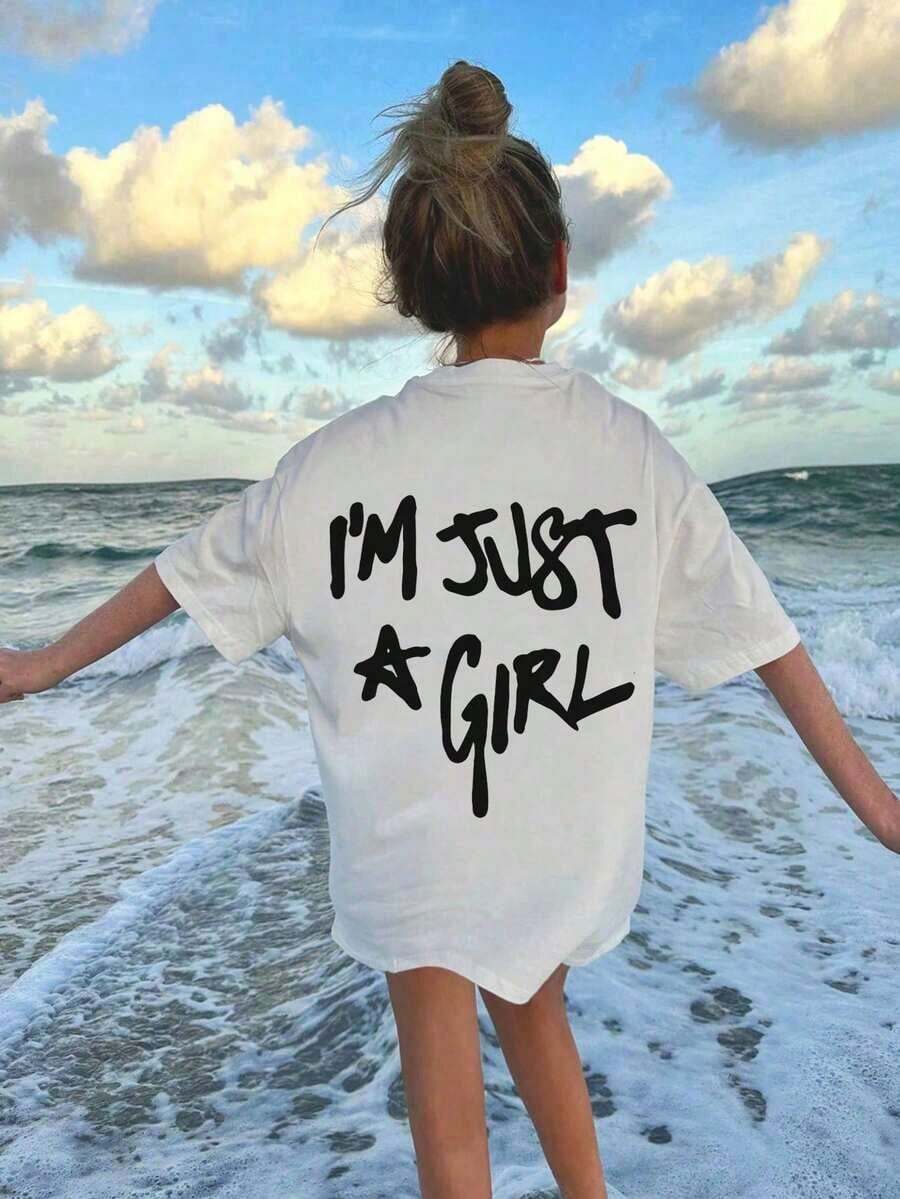 Short-Sleeved T-Shirt With Round Neck And Fun Print For Teenage Girls, Summer Top - Putih - View 1