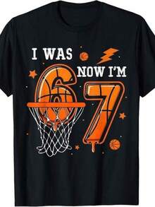 There's Only One Short-Sleeved T-Shirt Available. I Was 6 Years Old, Now I'm 7. Basketball T-Shirt For A 7-Year-Old Boy, Girl's Clothing. - 黑色 - 查看 6