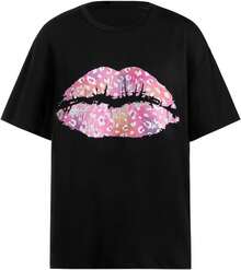 Y2K - Women's T-Shirts With Lip Print, Round Neck, Short Sleeve, Loose Fit And Versatile Shirt - Black Leopard Lips - View 1