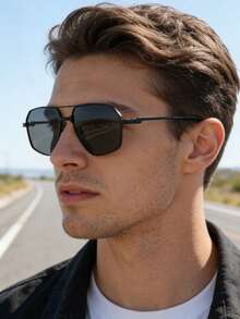 1 paire de lunettes de mode à monture pilote pour hommes, monture en métal pour les vacances & l'extérieur, mode rétro décontractée pour la plage - Multicolore - Voir 2