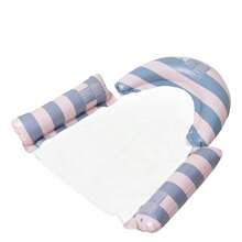 1 pieza Cama flotante inflable, diseño a rayas, de doble uso con almohada, apta para agua, playa, piscina, cama/silla flotante, dispositivo flotante de agua, asiento de descanso en el agua, flotador de piscina, balsa, bomba de aire se vende por separado - Varios estilos - Ver 14