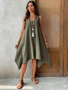 Vestido casual de mujer con estampado de muñeca y mangas cortas, atuendo de abuela, vestido casual de mujer, atuendo casual para mujer, atuendos de verano para mujer, vestido bohemio - Verde - Ver 5