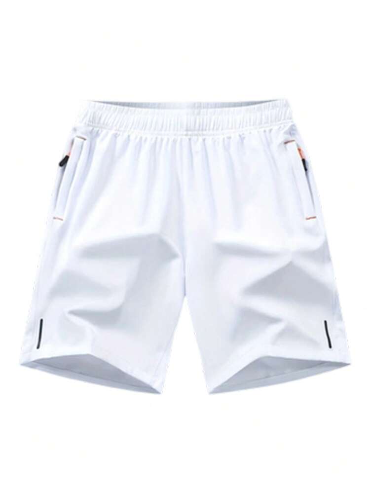 1pc Men's Summer Sports Casual Shorts, Beach Shorts, Army Green Elastic Waist With Drawstring, Adjustable Comfort, Suitable For Basketball, Running, Workout, City Commute, Home Leisure And More, Versatile Style - White - View 3