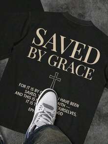 Men's Christian T-Shirt "FAITH OVER FEAR" | Psalm 118:6 Biblical Design | Inspirational Streetwear | 100% Cotton | Unisex Fit | Ideal Gift For Believers - 藍白色 - 查看 2
