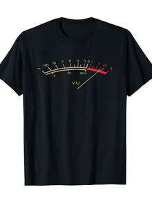 Men's Retro VU Meter Graphic T-Shirt By Allseason Apparel - 100% Black T-Shirt With Yellow And Red Music Lover Design, Casual Loose Fit For All Seasons, Comfortable And Breathable T-Shirt, Vintage T-Shirts, Music Themed Clothing, For All Seasons Wear. - 黑色 - 查看 6