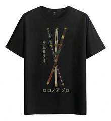 Camiseta Muscle Freaks Espadas de Samurai Estilo One Piece - Negro - Ver 1