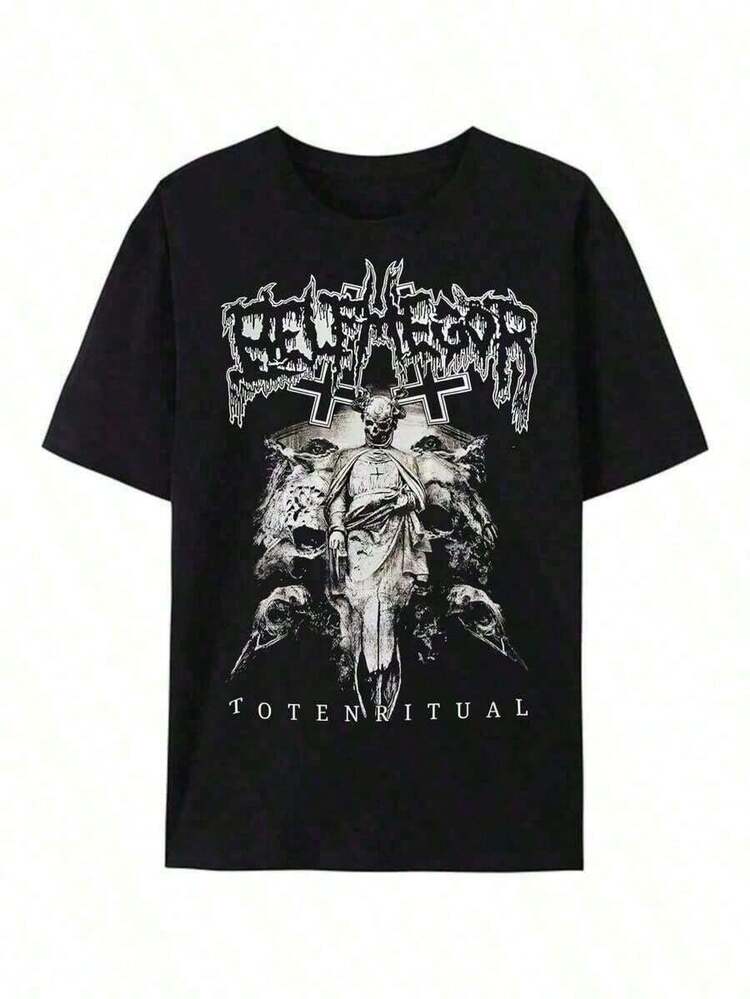 Men's Printed Crew Neck T-Shirt With Belphegor Band Design. Comfortably Soft For Everyday Wear. 100% Cotton, 180 G, Ideal For Spring And Summer, Unisex. - màu đen - Xem 3