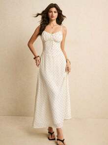 Vestido largo elegante de color crema con escote de corazón y detalles de volantes - perfecto para eventos formales, bodas de verano y citas románticas en la cena, vestimenta de mujeres para el Día de San Valentín, atuendos de mujeres amarillos, vestidos de mujeres en tonos pastel, vestidos elegantes para mujeres, vestidos de graduación blancos, vestidos de verano para mujeres, vestido de fiesta del té - Albaricoque - Ver 12