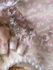 1pc 5D Holographic Pink Butterfly Fairy Wing Nail Stickers, Self-Adhesive DIY Nail Art Decorations, Best Nail Accessories For Women & Girls, Suitable For Summer, Wedding, Party - Multicolor - View 4
