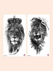 2 Sheets Big Size Body Art Temporary Tattoo Stickers For Men, Black Realistic Sketch Lion Mixed Pattern, Waterproof Fake Tattoo, Lasts 2-5 Days, Covering Scars,Can Be Used On Arms Wrist Shoulders Legs Waist Neck Hand Chest Thighs Finger Ankle, Suitable For Parties, Gifts, Vacations, Body Decoration - Black - View 7
