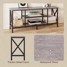 Industrial TV Stand For 55-65 Inch TVs, 60" TV Cabinet With 3 Tier Open Shelves, Entertainment Center TV Console Table With Metal Frame, Sofa Table For Living Room, Bedroom, Office, Valentine's Day Ideas, Black - 灰色 - 查看 8
