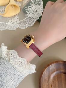 1 pieza Reloj de cuarzo para mujer con correa ajustable de estilo retro, elíptico con escala de números romanos, compacto y perfecto para uso diario - Rojo - Ver 5
