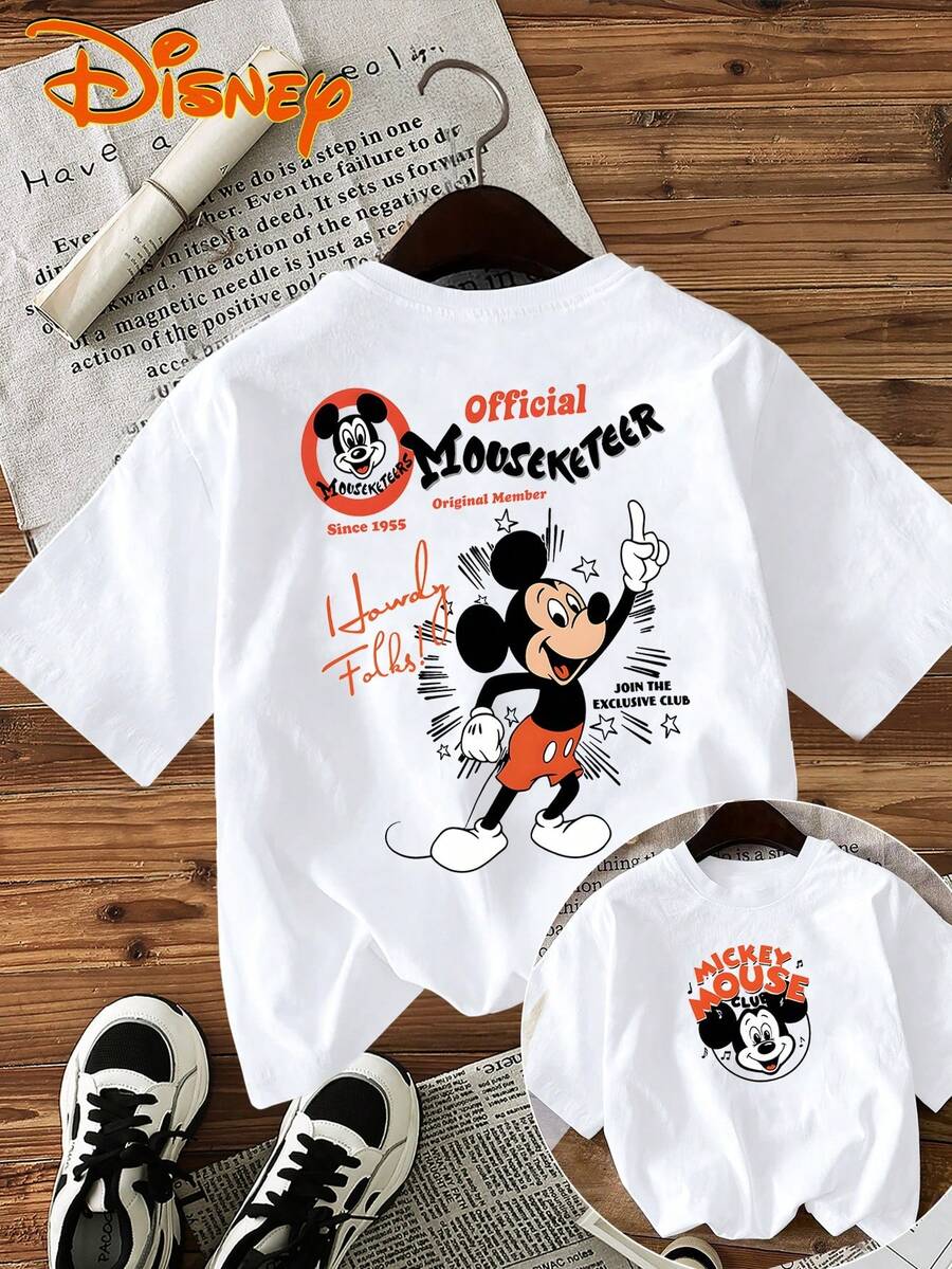 Disney Licensed Women's 100% Pure Short-Sleeve Round-Neck Casual T-Shirt Featuring Classic Mickey Mouse Print And Text. Perfect For Spring And Summer - trắng - Xem 1
