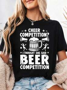 Pure Cotton T-Shirt "Cheer Dad Cheerleader Beer Competition Cheer Papa" - 黑色1 - 查看 7