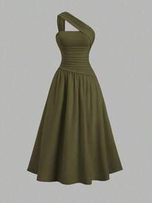 Vestido bandeau ajustado con hombros oblicuos para mujer - Verde Oscuro - Ver 1