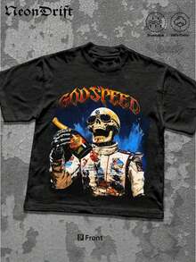 Men's NeonDrift Double-Sided Print T-Shirt, Short Sleeve Men's T-Shirt, 100% Cotton, Soft And Skin-Friendly, Unisex Style, Gifts For Spring Festival, Valentine's Day, St. Patrick's Day And World Cup -- Godspeed Drift Car Graphic T-Shirt, Urban Style, Vintage Racing Print, Breathable Cotton Casual T-Shirt For Car Enthusiasts And Urban Style Lovers. - 黑色 2 - 查看 2
