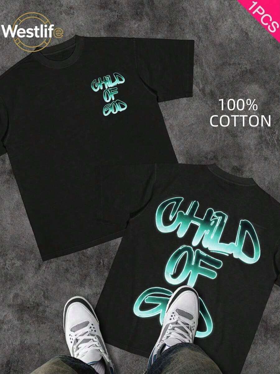 Men's Christian T-Shirt "FAITH OVER FEAR" | Psalm 118:6 Biblical Design | Inspirational Streetwear | 100% Cotton | Unisex Fit | Ideal Gift For Believers - 彩色 - 查看 1