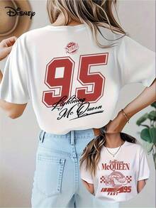 Disney T-shirt vintage à l'effigie de Flash McQueen, années 90, inspiré de Cars, avec un motif de vacances en famille, idéal comme cadeau d'anniversaire pour femme. - Blanc - Voir 1