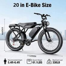Adult Electric Bicycle, 36V 15AH Battery, 500W Motor (Peak 1100W), Top Speed 45 Km/H, Range 50 Km/100 Km, 20-Inch * 4.0 Wide Tires. - Hệ thống truyền động kép cộng thêm - Xem 8