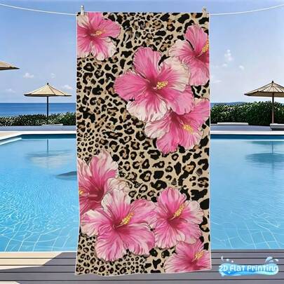 1 Khăn tắm biển in họa tiết da báo với hoa sen hồng - Được làm từ sợi microfiber siêu mềm, thích hợp cho hồ bơi, du lịch, tắm vòi sen, mọi kỳ nghỉ, khăn nhanh khô, chống cát, dễ mang theo và gấp gọn, lý tưởng cho kỳ nghỉ, quà tặng cắm trại, thiết kế phẳng 2D