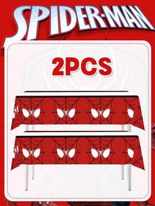 Marvel Birthday Tablecloth Set. The Battle Suit Features A Red Background With Iconic Spider Webs And Mask Patterns. The High-Definition Print Has Bright Colors That Are Not Prone To Fading, And Is Made Of Waterproof And Oil-Resistant Materials That Are Stain-Resistant And Durable. It Is Suitable For Parties Of Different Scales And Adds An Epic Atmosphere To The Dining Table. - Multiple Styles - View 6