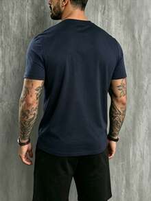 Men's Summer Fashion Comfortable Casual Minimalist Goose Print Shorts & T-Shirt Set - Navy Blue - View 2