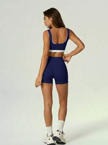 UONNOU 2 Peças Conjunto de Shorts Esportivos Modeladores Femininos, Roupa Esportiva Casual de Fitness para o Verão - Azul Royal - Visão 6