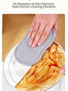 3PCS Double-Sided Kitchen Cleaning Sponge Scrubber, Non-Scratch Silver Wire & Soft Fiber Dishwashing Pad, Reusable, - A - View 5
