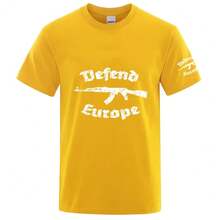 2026 Defend Europe Print, Nuevo Estilo de Verano, Camisetas de Manga Corta para Hombre, Color Sólido, Estilo Casual Urbano Harajuku - Blanco - Ver 10