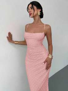 xheFirerie Vestido elegante y sexy con cuello drapeado, espalda descubierta y cintura anudada, en color albaricoque texturizado, adecuado para primavera/verano, playa, ir al trabajo, elegante, sexy, vacaciones, playa, estilo bohemio, Hawái, citas, fiestas, conciertos, eventos, temporada de bodas, festivales de música, ceremonias de graduación, bailes de graduaciónxhe - Rosa - Ver 4