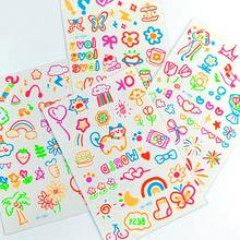 4件組螢光霓虹UV感光臨時紋身貼紙，黑光身體藝術貼花，UV發光紋身貼，適用夜間派對、音樂節派對裝飾與身體彩繪 - 彩色 - 查看 9
