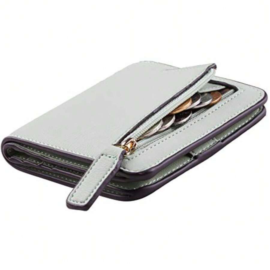 Toughergun Women's Small Slim Leather Wallet with RFID Protection, Compact Bifold Mini Purse with Clear ID Window - 05 ReNapa Luz Verde - Ver 1
