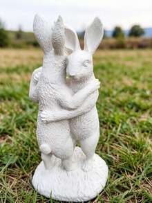 Large Easter Resin Rabbit Sculpture Decoration Rabbit, Rabbit Welcome Sign, Rabbit And Stone-Based Couple Rabbit Figurines, Suitable For Home Garden Decoration, Very Suitable For Courtyards, Yards, Spring Festival, Easter Party, Tabletop Center Decoration - A - View 6