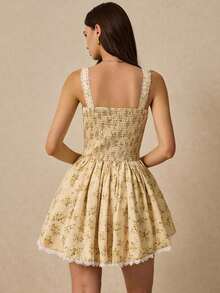 Vestido de tirantes floral mini para mujer, estilo minimalista adecuado para el verano, vestidos elegantes para mujer, vestidos de sol para mujer, atuendos de verano para mujer - Amarillo - Ver 7