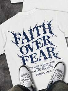 Men's Christian T-Shirt "FAITH OVER FEAR" | Psalm 118:6 Biblical Design | Inspirational Streetwear | 100% Cotton | Unisex Fit | Ideal Gift For Believers - 淺粉色 - 查看 2
