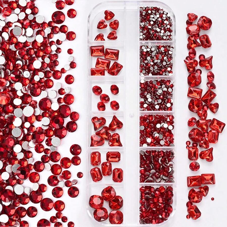 12 Pieces Of 3D Clear Crystal Nail Stickers Mixed With Oval Diamonds, Butterflies, Hearts And Round Rhinestones For Nail Decoration. - 淡紫色 - 查看 1