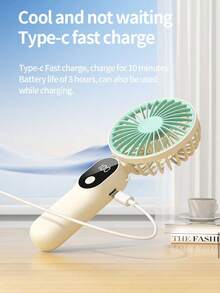 1200mAh Portable Handheld Fan, Mini Fan, Neck Hanging Fan, USB Rechargeable, LED Display, 6 Speed Adjustable, Phone Holder Design, With Lanyard, Personal Cooling Fan. Suitable For Office, School, Dorm, Beach, Vacation, Travel, Gift, Holiday Essential For Men And Women - Multicolor - View 4