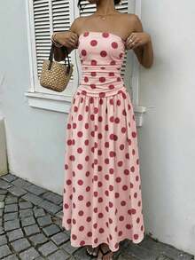 Vestido bandeau con cintura ceñida y estampado de lunares, estilo vacacional - Multicolor 10 - Ver 5