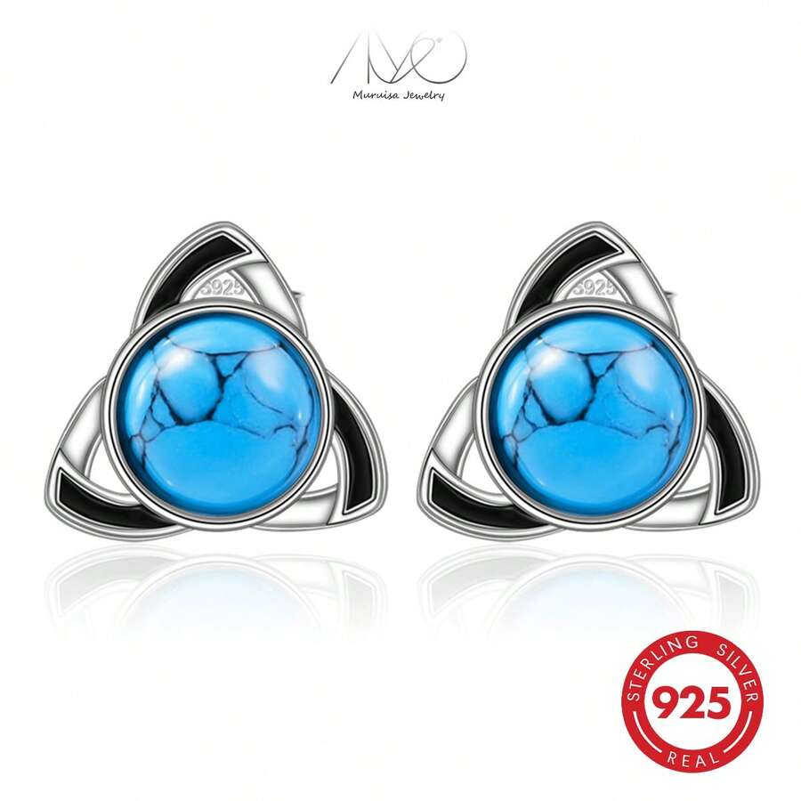 1 pieza Pendiente vintage personalizado de plata 925, incrustado con turquesa verde y nudo celta de resina, adecuado para uso diario casual, regalo y combinación de atuendos de moda - Plateado - Ver 1