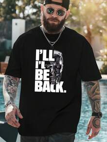 Camisetas y camisas para hombre con la icónica frase del Terminator 'I'Ll Be Back', ideales para actividades al aire libre y uso casual. Estas últimas camisetas estampadas de estilo libre vienen en tallas grandes, ofreciendo un corte holgado hechas de material cómodo y transpirable. - Negro - Ver 1