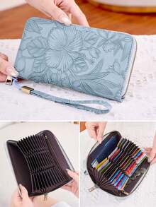 FOREVER MIYIN Fashionable Large Capacity Long Wallet For Women, Embossed Floral, Multi-Card Slots With Wrist Strap Zipper Wallet, RFID Anti-Theft Minimalist Clutch, Suitable For Daily Use, Business Commute, Shopping, Travel - Multicolor - View 8