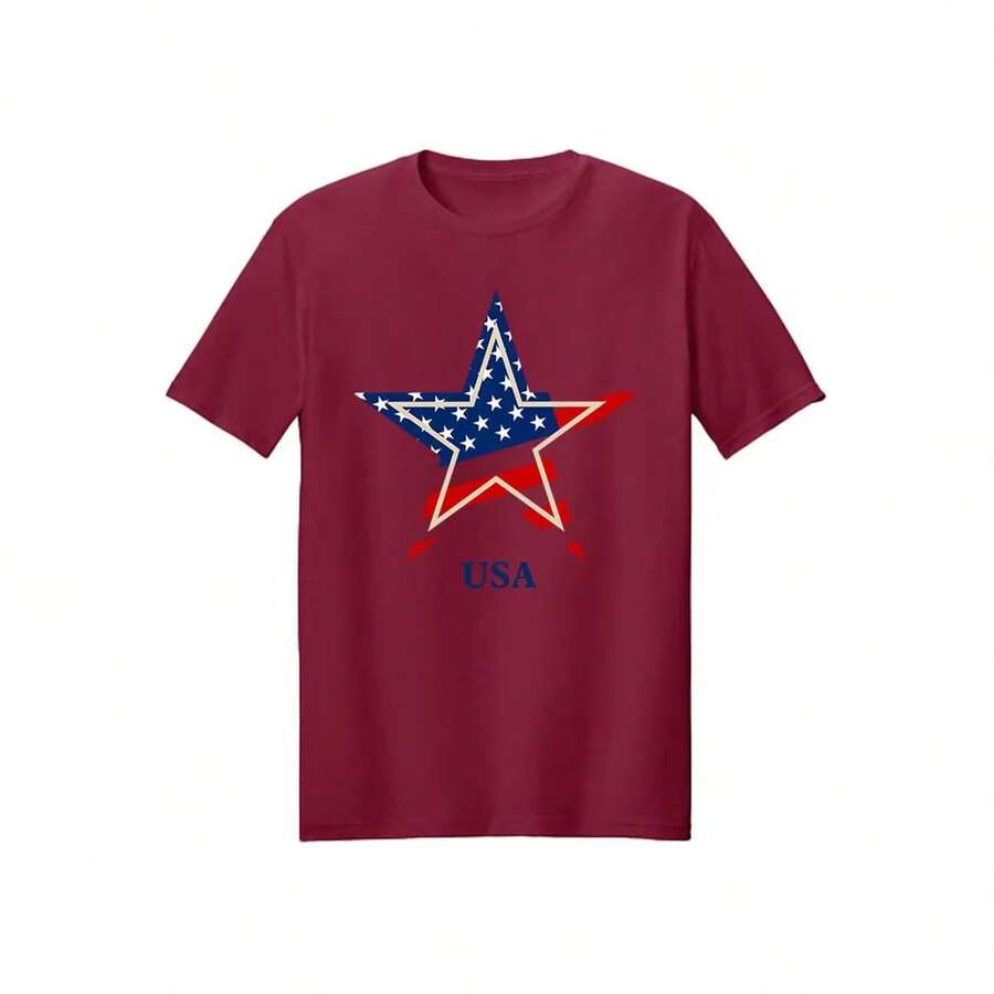 Camiseta Deportiva 100% Algodón, Diseño Geométrico de Jugador de Fútbol, Unisex, Cuello Redondo, Estilo Casual, Impresión Deportiva de Moda Urbana, Tejido Grueso, Transpirable, Suave al Tacto - Burdeos - Ver 1
