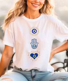 Camiseta de algodón con estampado ojos turcos casual de moda para mujer - Blanco - Ver 1