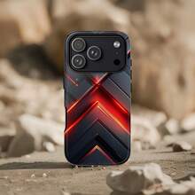 Carcasă de telefon Apple 17, 16, 15, 14, 13 Pro, Max, Plus; 23, 24, 25, 26, cu design geometric futuristic roșu neon: design abstract tehnologic întunecat pentru , și Pixel - FL 2-în-1 Mat Gros - Vizualizare 4