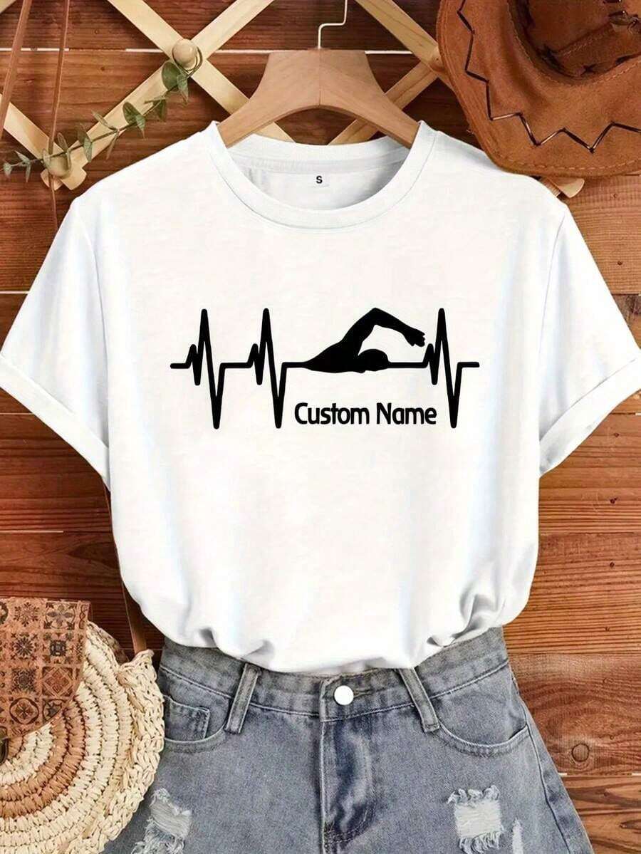 Under The Radar Custom Swim Shirt, Personalized Swimmer Shirt, Swim Team Shirt, Gift For Swimming Enthusiasts, Gift For Synchronized Swimming, Pure Cotton Short Sleeve. Unisex Loose Fit Cotton Short Sleeve Crew Neck T-Shirt, Vintage Urban Style - 白色 - 查看 1