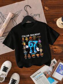 GraphicGems Boys' Basic Short Sleeve T-Shirt, Casual, Elegant, Creative, Personalized, Refreshing, Chic, Minimalist, Cool Style, With Digit 67 Football Graphic Print, Comfortable Clothing For Daily Wear, Cozy Summer And Autumn Styles, Suitable For 7 Year Olds, Graphic Clothing For Boys, Hip Hop Clothing For Boys. - 黑色 - 查看 3